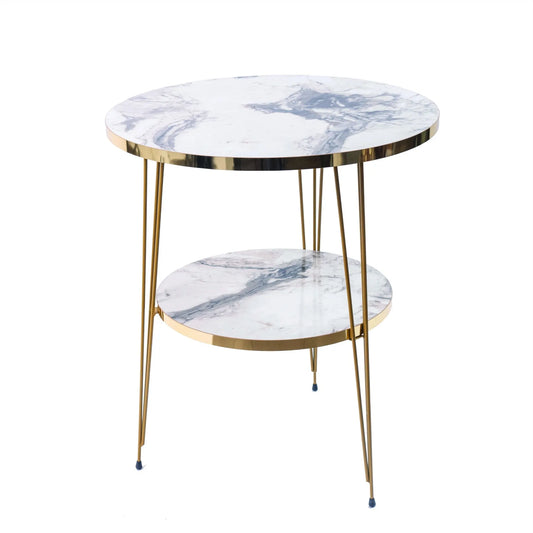2 Levels White & Gold Wood Table