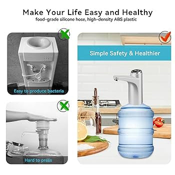 USB Portable Electric Rechargeable Water Bottle Pump Dispenser-White