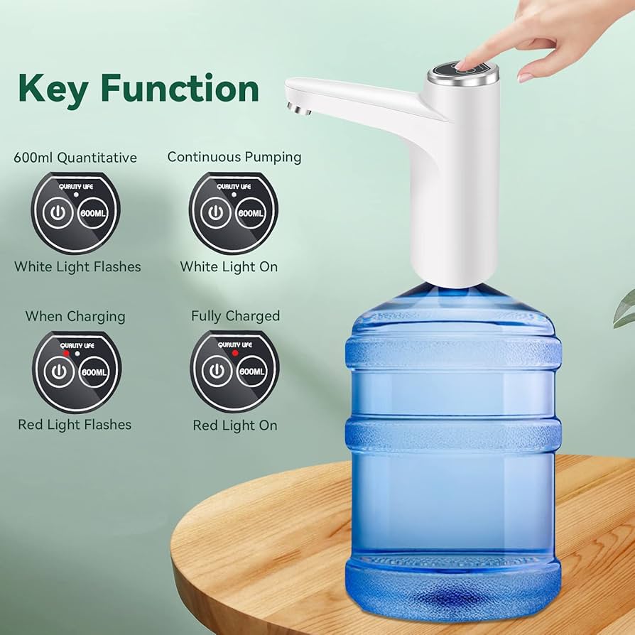 USB Portable Electric Rechargeable Water Bottle Pump Dispenser-White