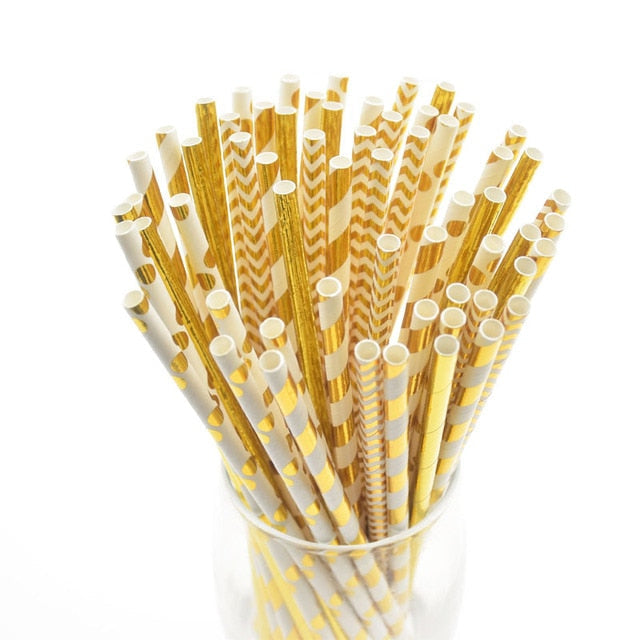 Paper Straws Eco Friendly Straws Gold 100Pcs