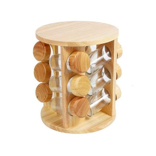 12 Pcs Glass Spice Set Jar With Bamboo Rotating Stand