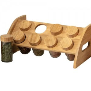Bamboo Spice Rack With 8 Jars And Lids