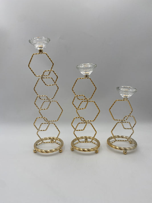 Set 3 Pcs Luxury Gold Metal Stainless Steel Candle Holder