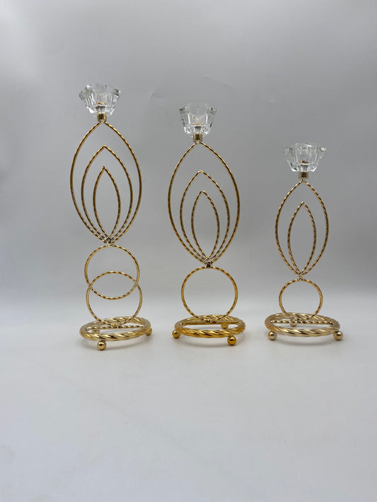 Set 3 Pcs Luxury Gold Metal Stainless Steel Candle Holder