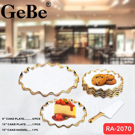 8 Pcs White & Gold Porcelain Cake Plate set