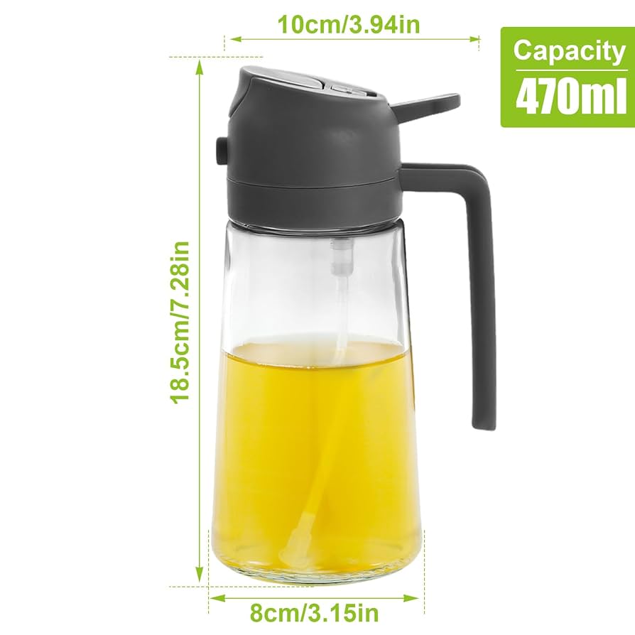 2 in 1 Clear Glass Oil Sprayer and Container Bottle