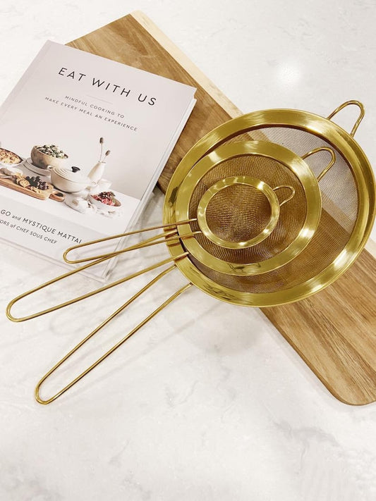 3 Pcs Gold Stainless Steel Fine Mesh