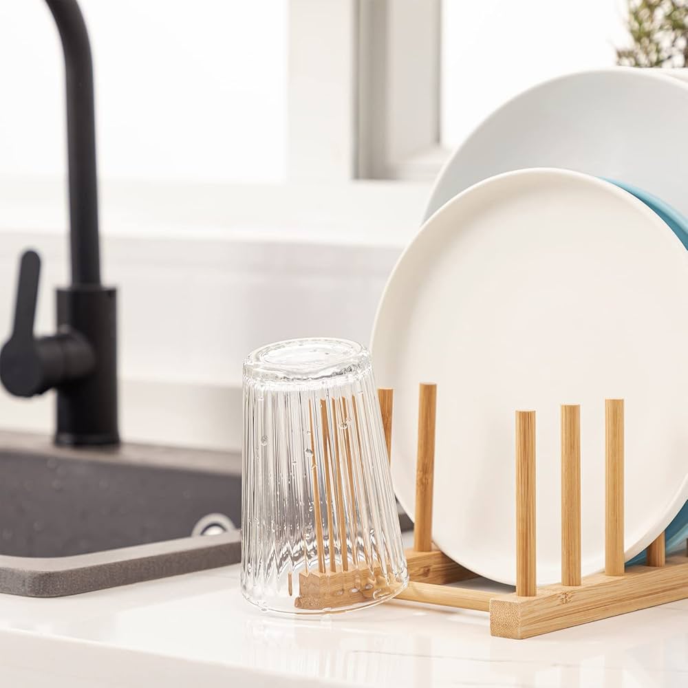 8 Sections Bamboo Dish Drainer Rack