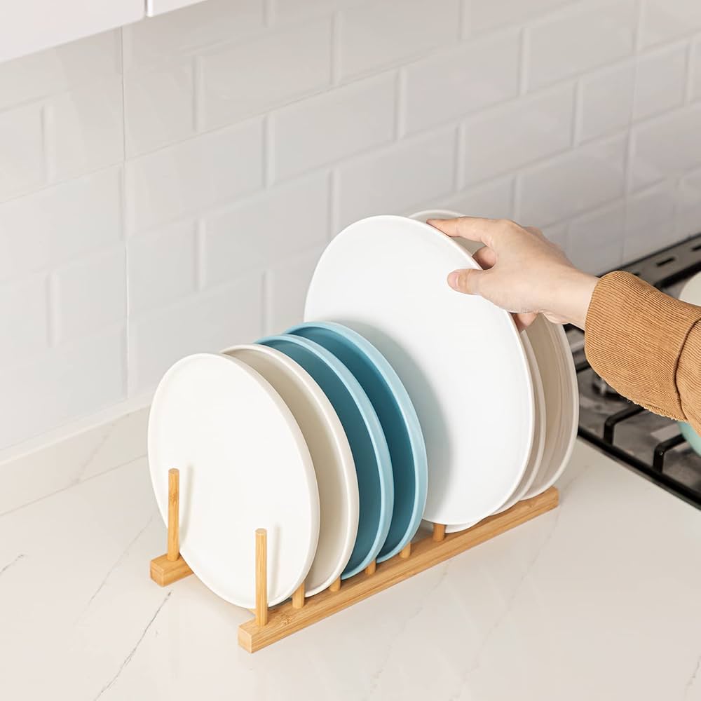 8 Sections Bamboo Dish Drainer Rack