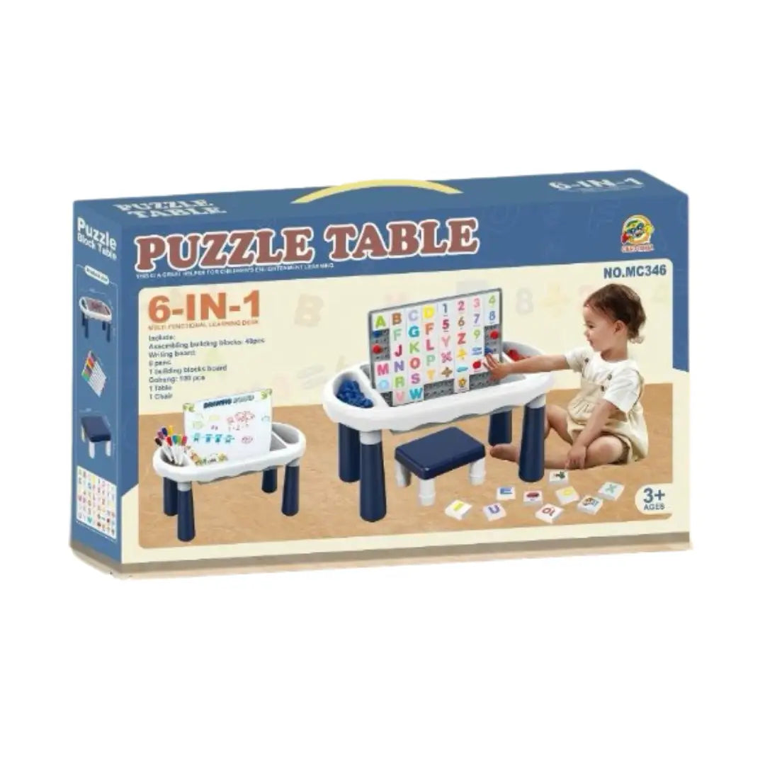 6-in-1 Kids Learning & Activity Table – with Magnetic Board and Stool