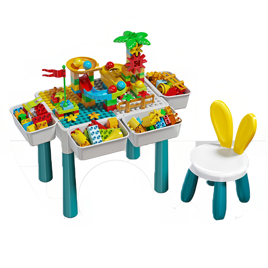 SMALL BUILDING BLOCK TABLERABBIT CHAIR & 220 BLOCKS