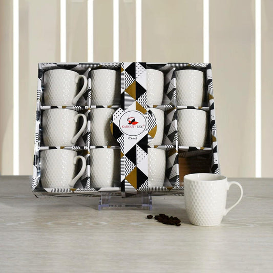 Canel , 12 PCs White Porcelain Tea Mugs Set