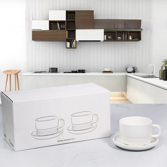 12 Pcs Porcelain Tea Mugs With Saucers Set