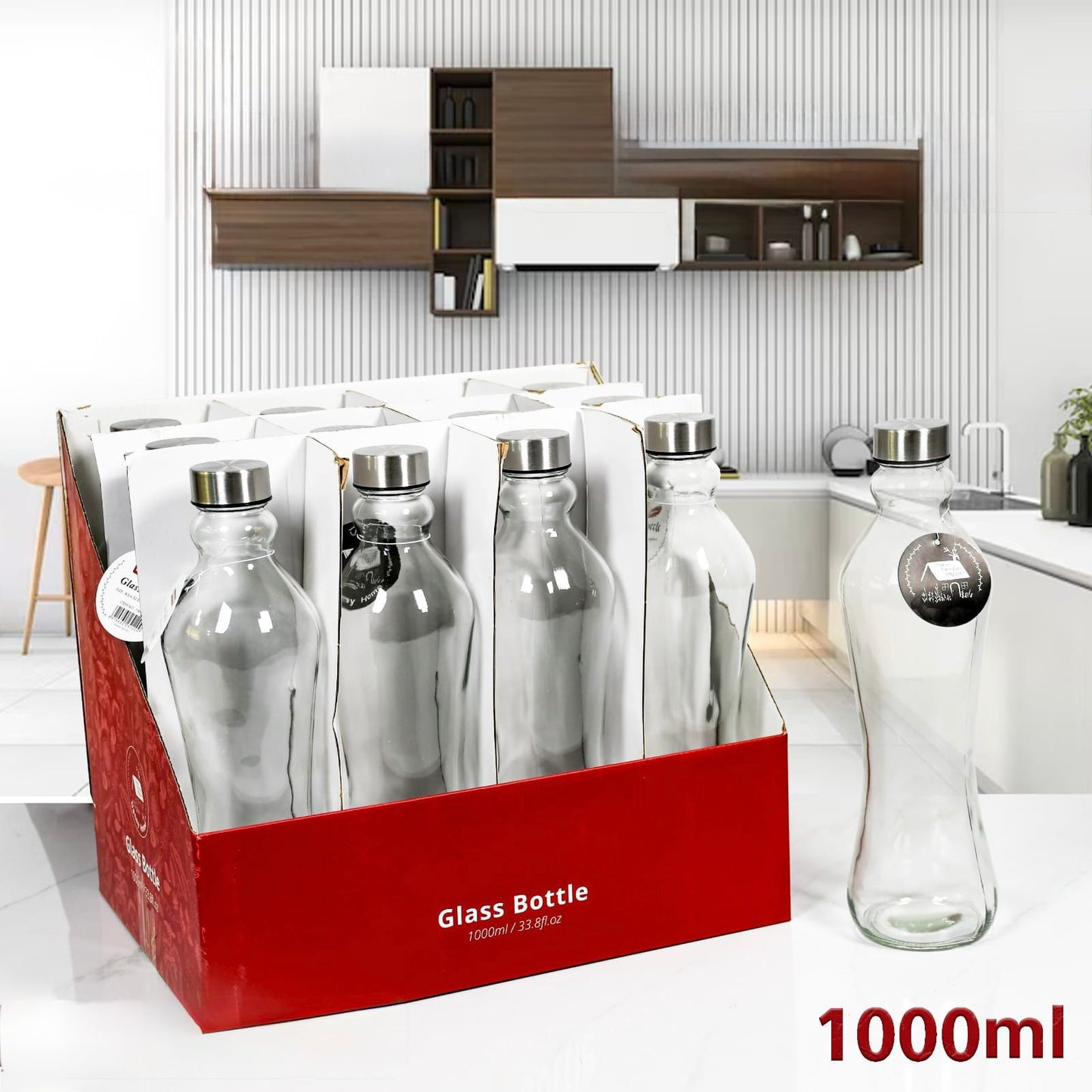 1000 ml Glass Water Bottle With Stainless Steel Lid
