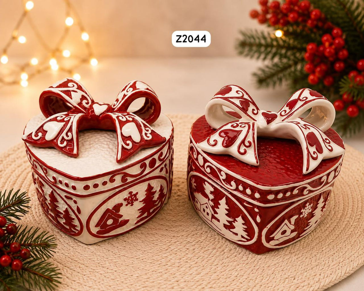 Christmas Ceramic Jar With Lid - Heart