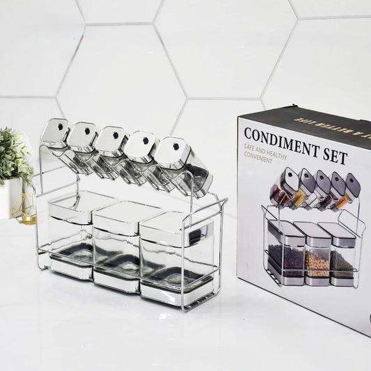 8 Glass Jars Condiment Set