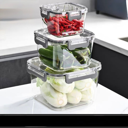 3 Pcs Transparent  Squared Plexi Storage Box With Airtight Lid Set