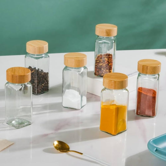 Transparent Seasoning Glass Jar With Bmboo Lid