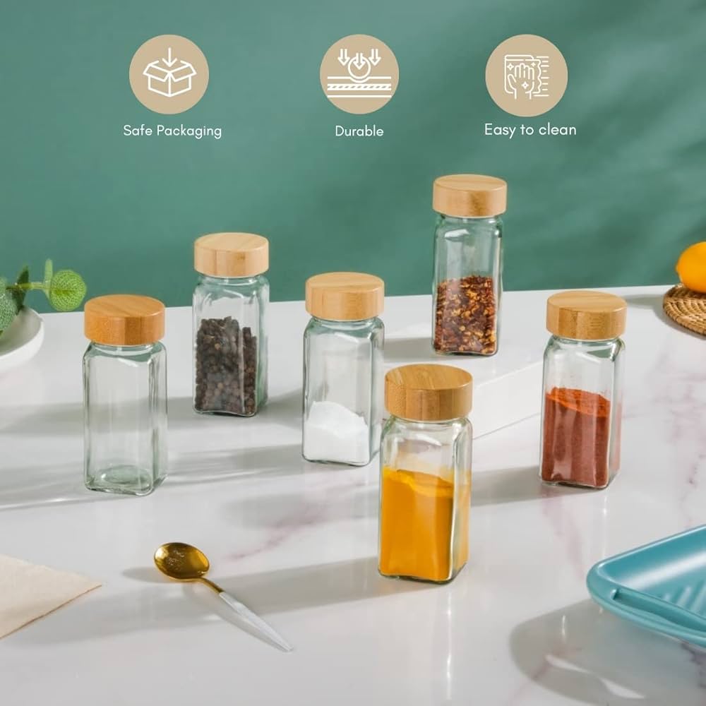 24 Pcs Transparent Seasoning Glass Jars With Bamboo Lid