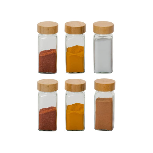 24 Pcs Transparent Seasoning Glass Jars With Bamboo Lid