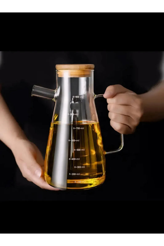 900 ml Glass Oil Jug Woth Bamboo Lid