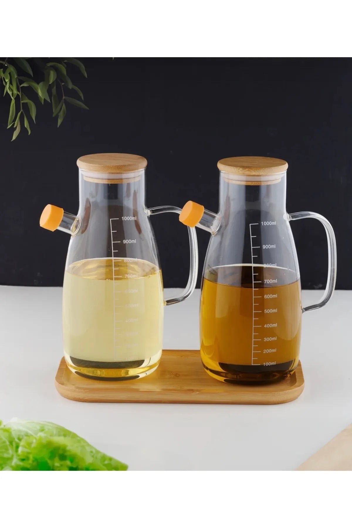 1000 ml Glass Oil Jug With Bamboo Lid