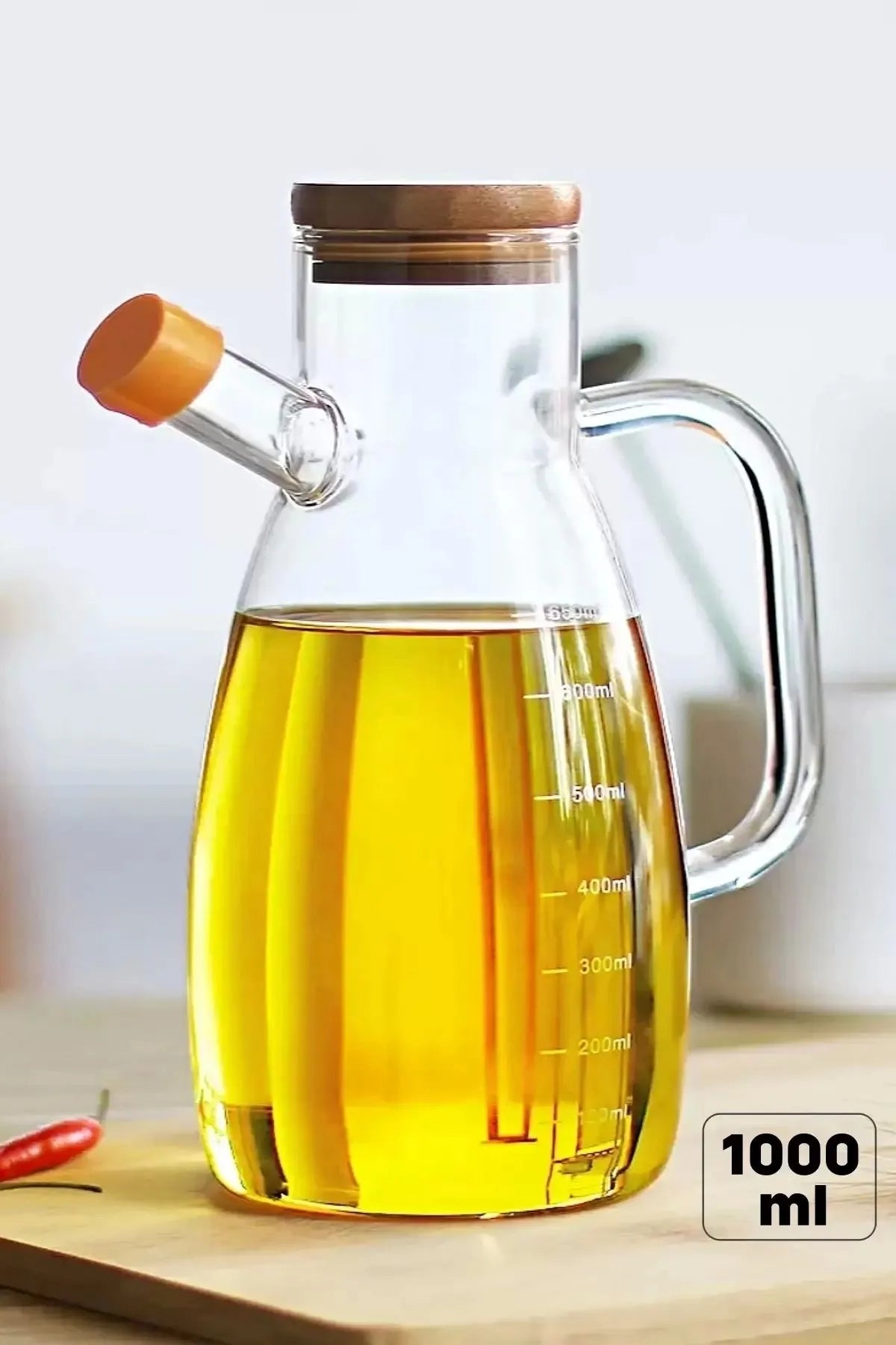 1000 ml Glass Oil Jug With Bamboo Lid