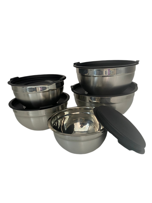5 Pcs Stainless Steel Salad Bowl With Cover Set