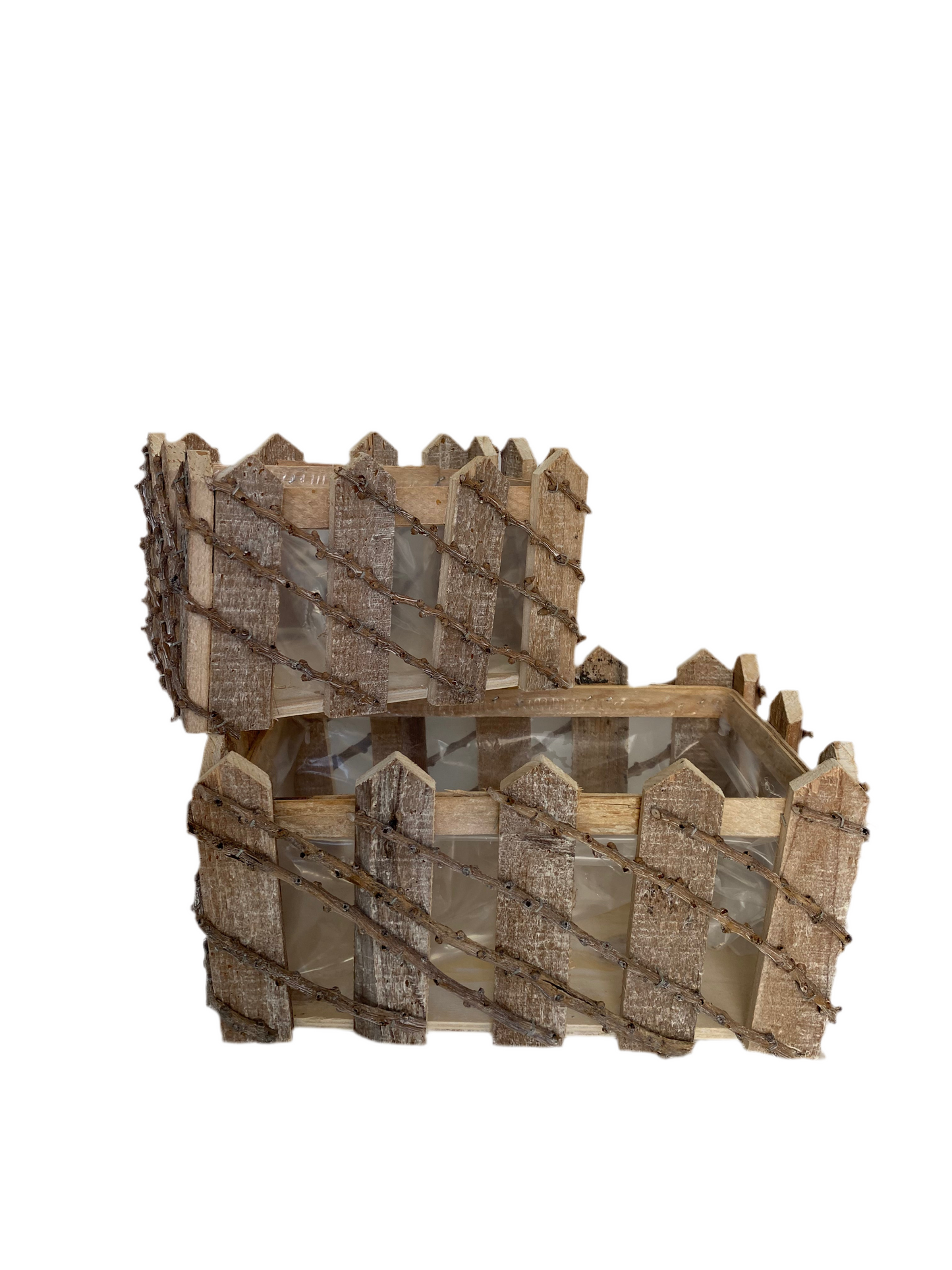 2 PCs Rectangular Wooden Storage Basket Set