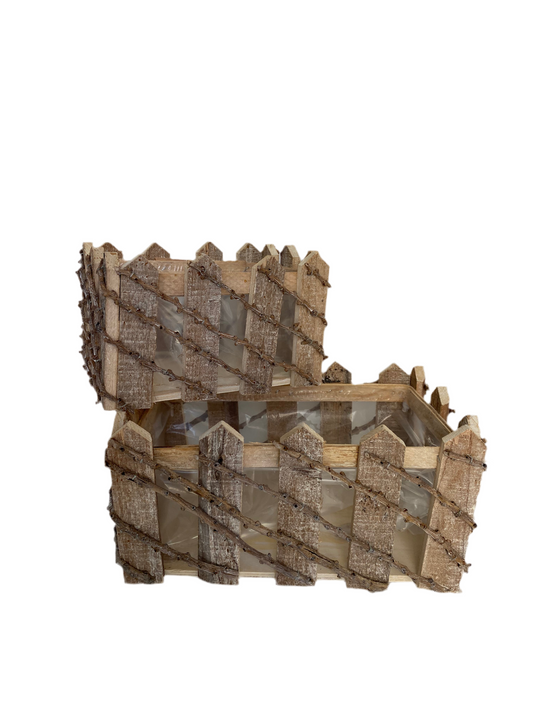 2 PCs Rectangular Wooden Storage Basket Set