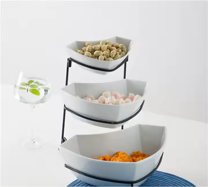 3 tier porcelain bowl with stand