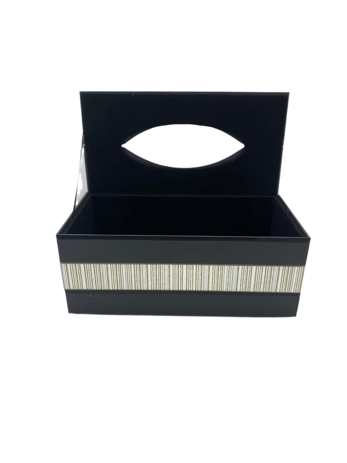 Black Glass Tissue Box With  Pattern Gold/Silver