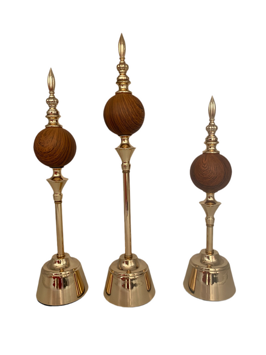 3 Levels Luxury Round Wood Ball Ornaments With Metal Base