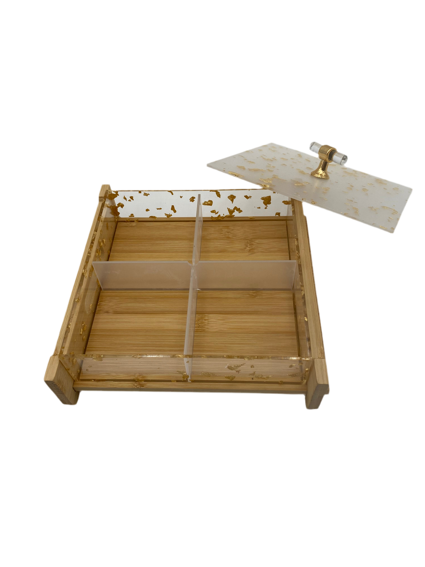 4 Compartments Square Wooden Tray With Plexi Cover
