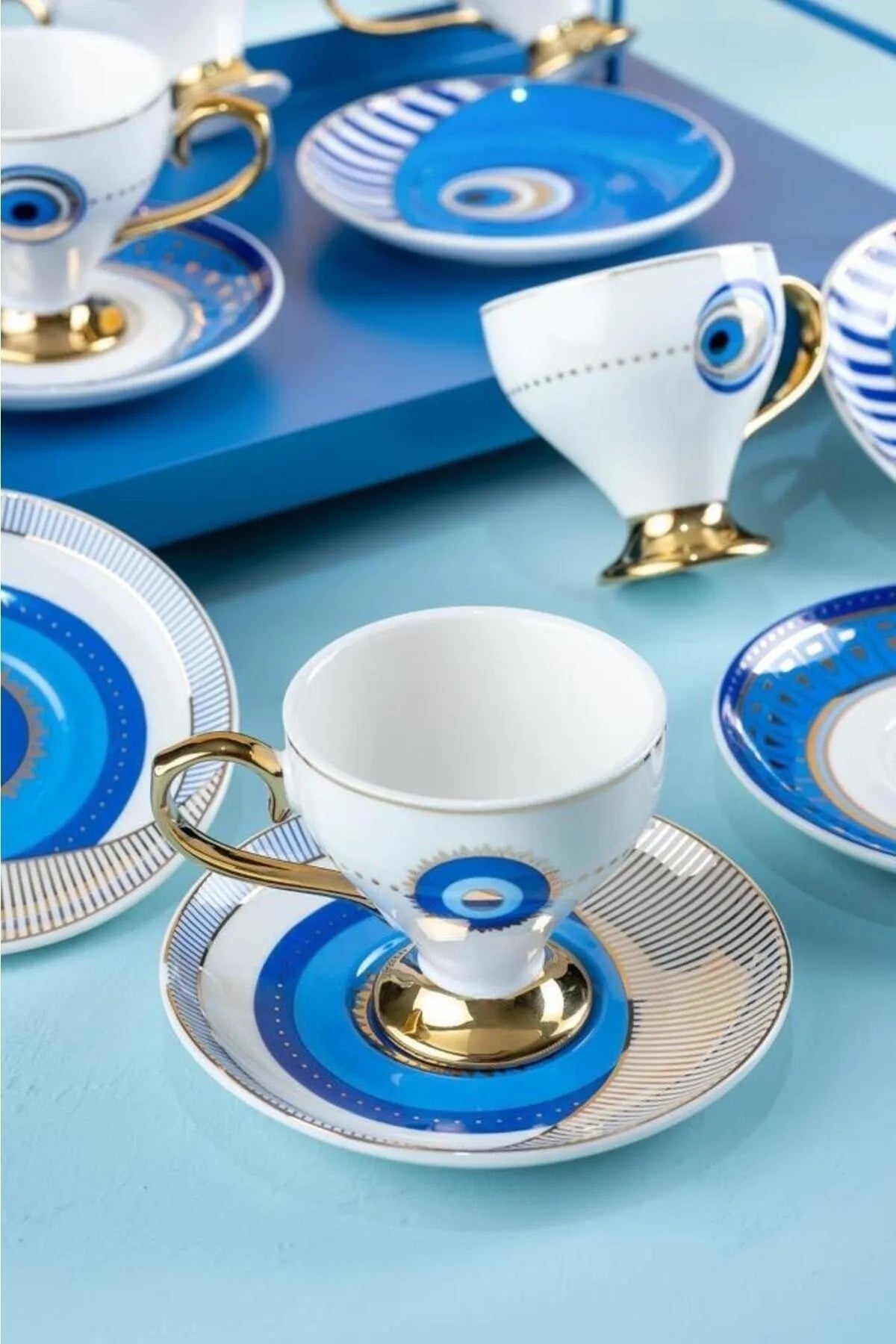 Acar blue eye coffee cup set, half dozen