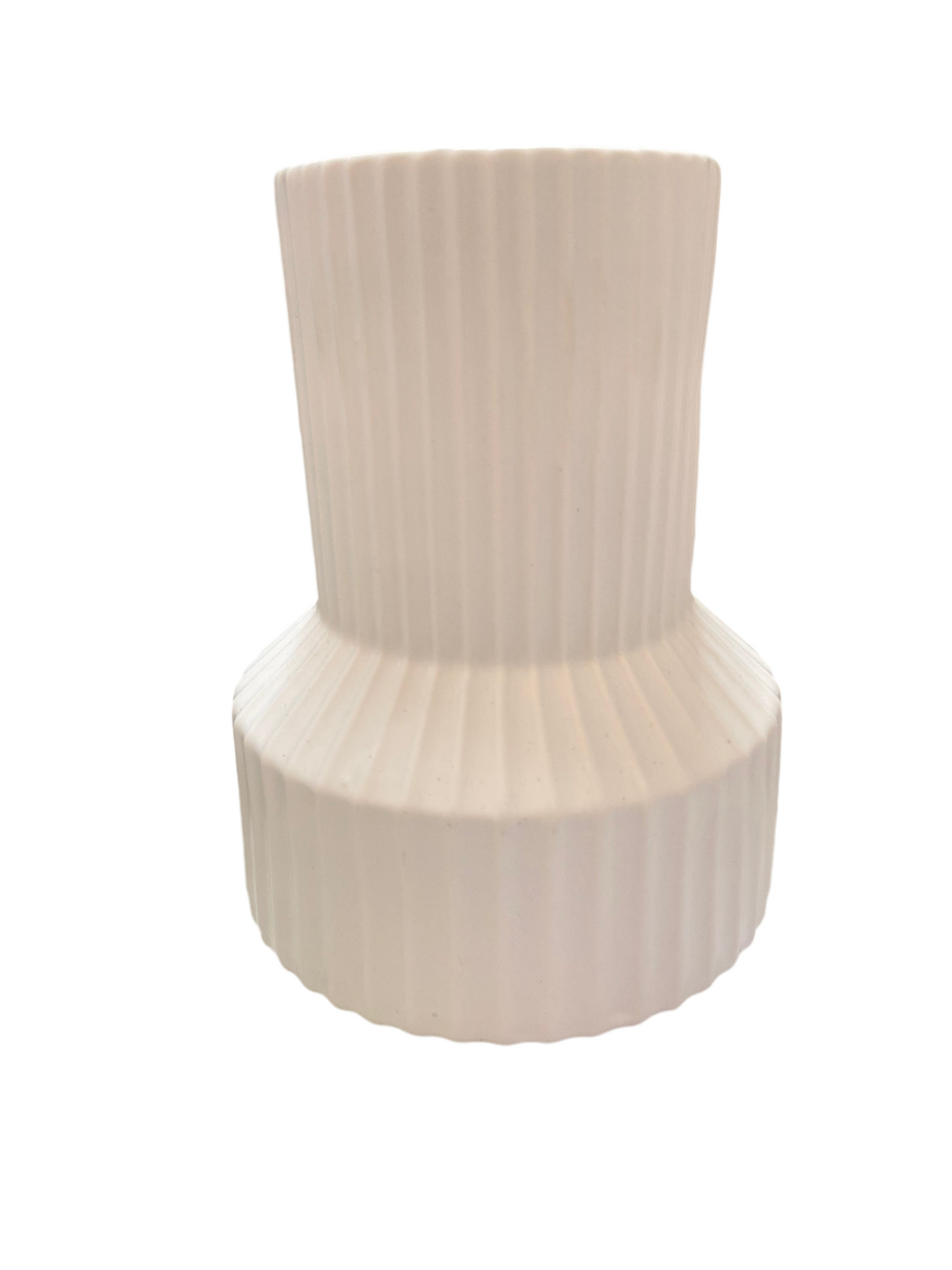 Cylindrical Wide Base Ribbed Porcelain Vase