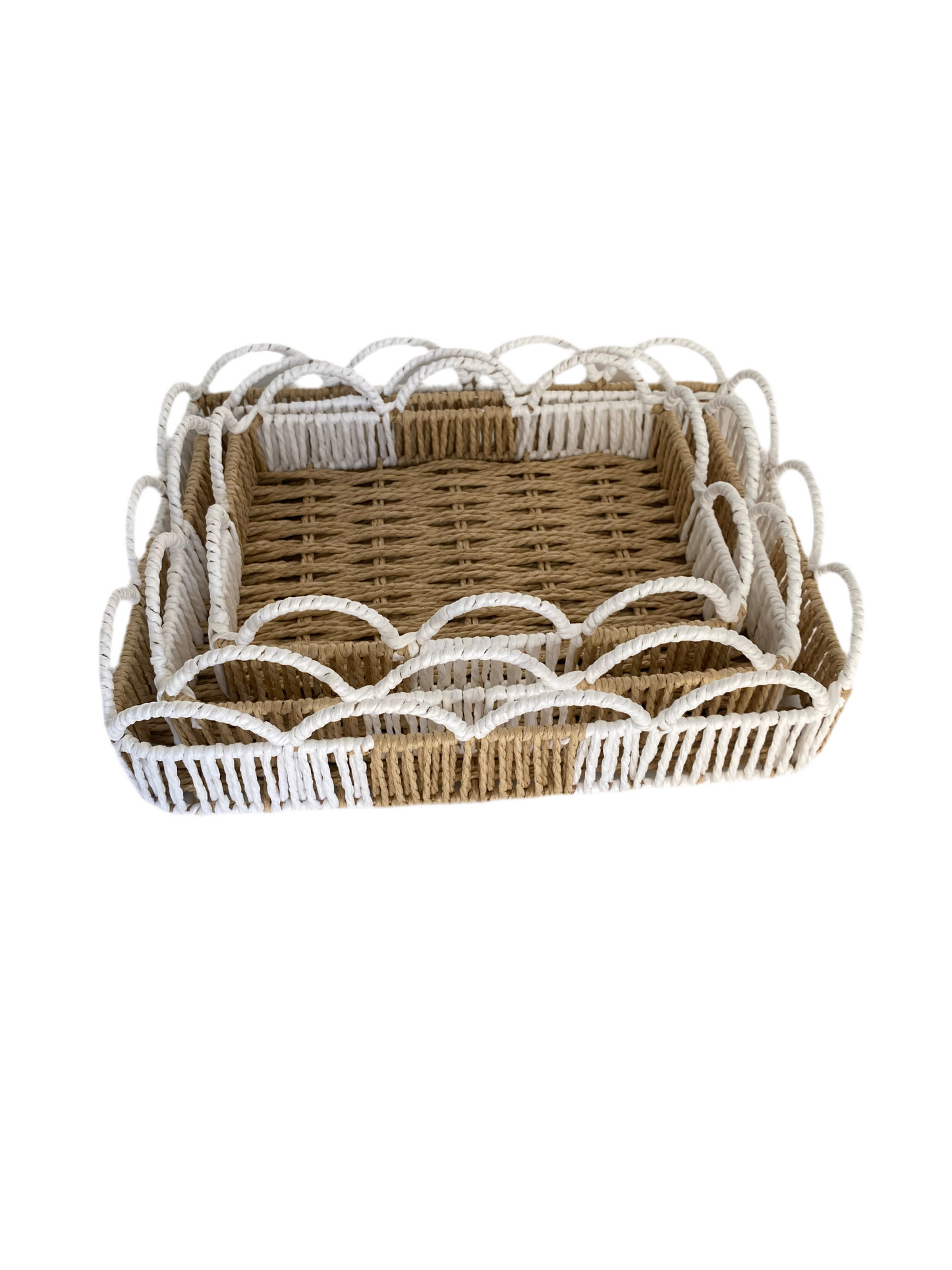 3 PCs Rectangular  HandWoven Jute Basket Set With Side Grips