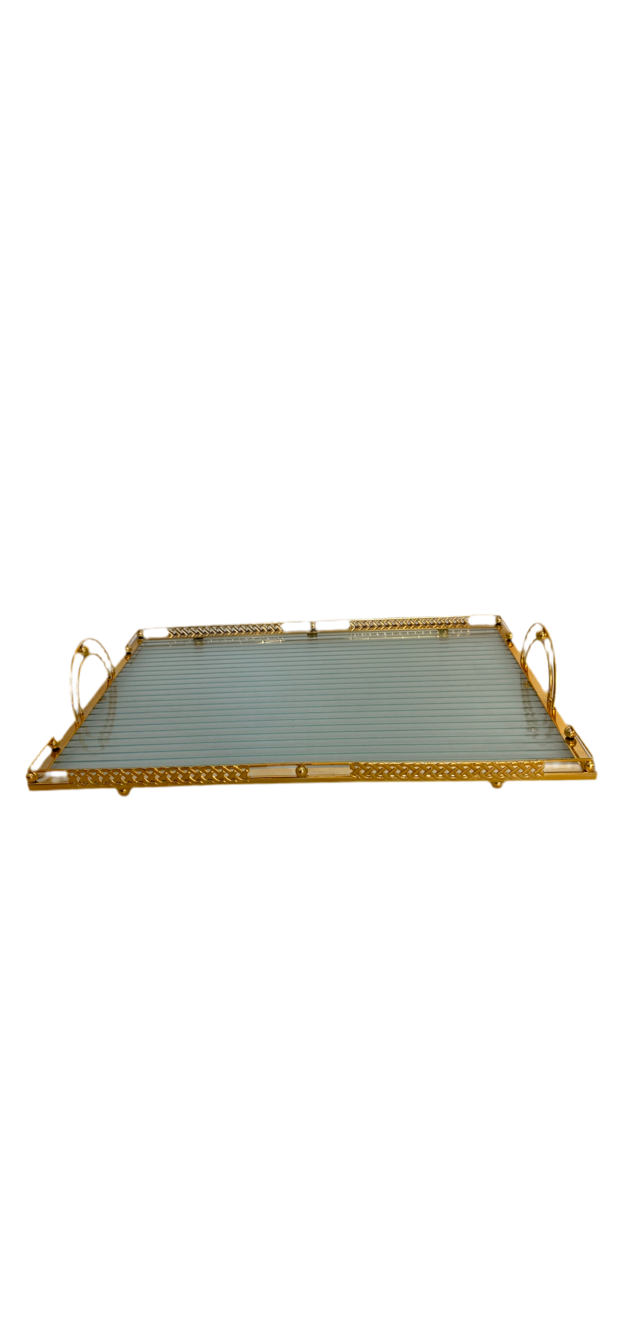 Recatngular Glass Tray With Metal Golden Pattern