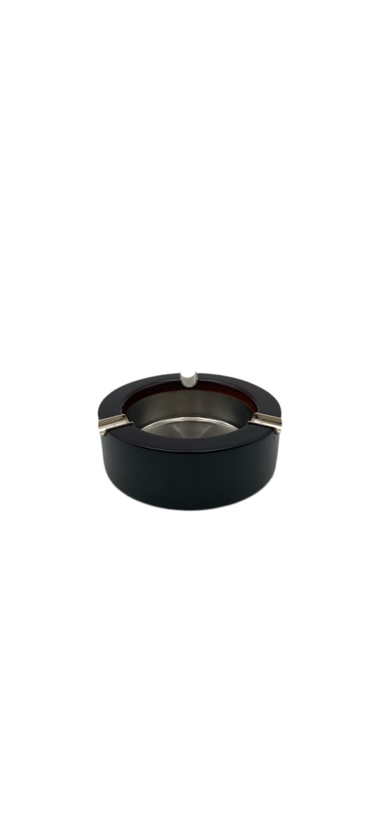 Stainless steel round ashtray with wooden pattern