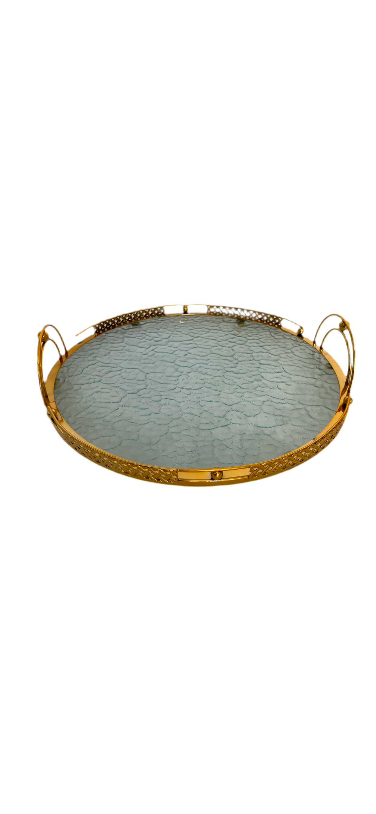 Glass Tray With  Metal Golden Pattern