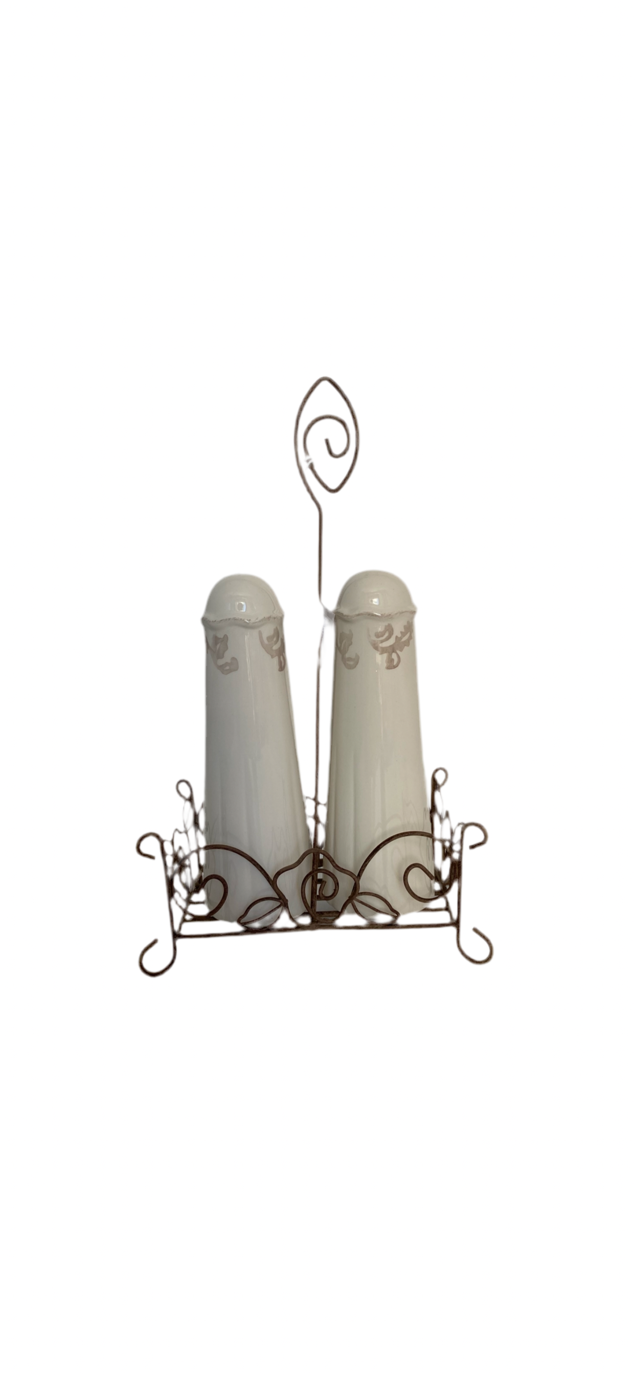 Set of 2 pcs porcelain salt &pepper dispensers with metal base
