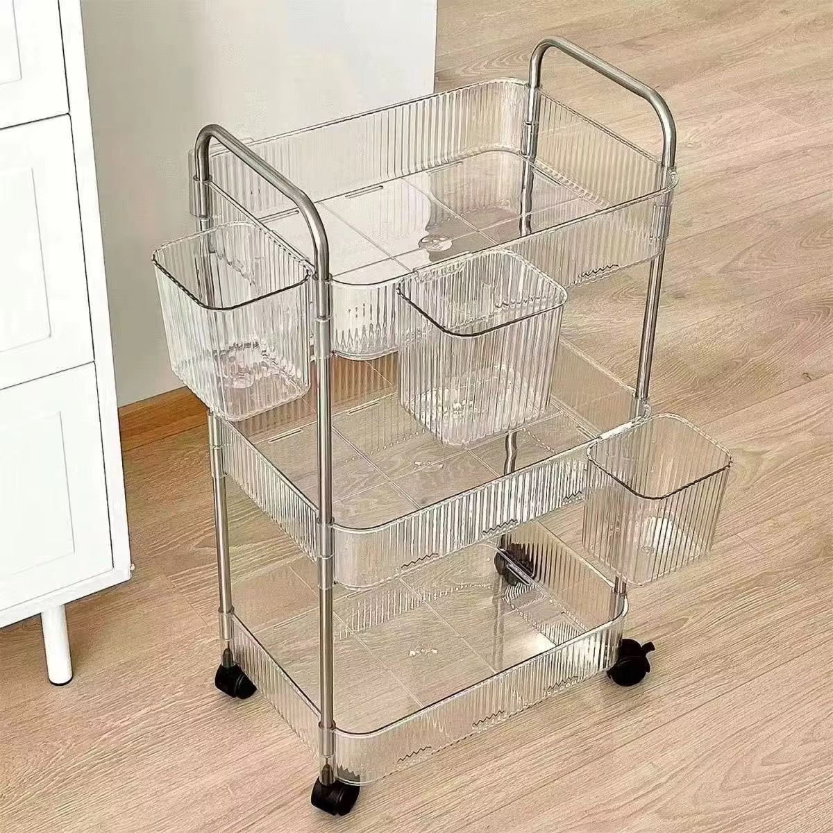 Multi-tier plastic storage Trolley Transparent