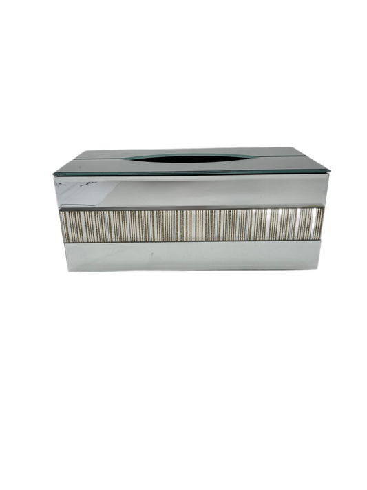 Mirror Glass Tissue Box With Pattern/Gold & Silver