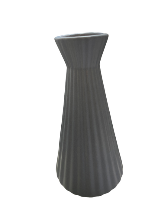 Grey Cylindrical Narrow Neck Ribbed Porcelain Vase