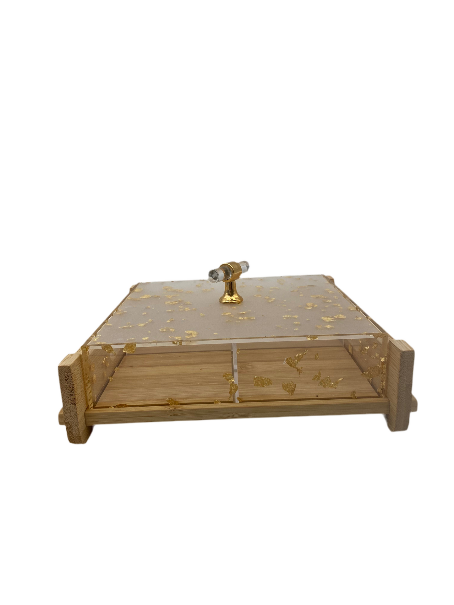 4 Compartments Square Wooden Tray With Plexi Cover