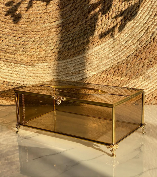 Golden Plexi Glass Tissue Box