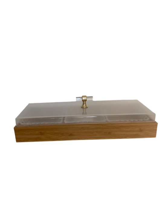 3 Pcs Squared Plexi Bowl In Rectangular Wooden Tray With Cover