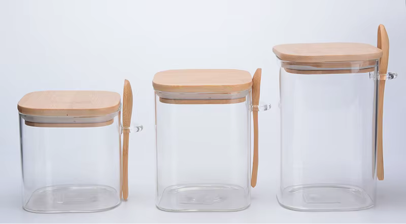 Square glass jar with lid
