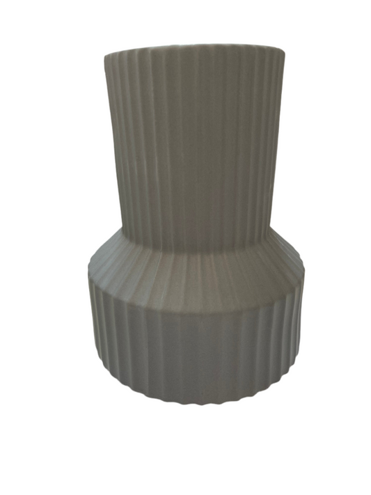 Cylindrical Wide Base Ribbed Porcelain Vase