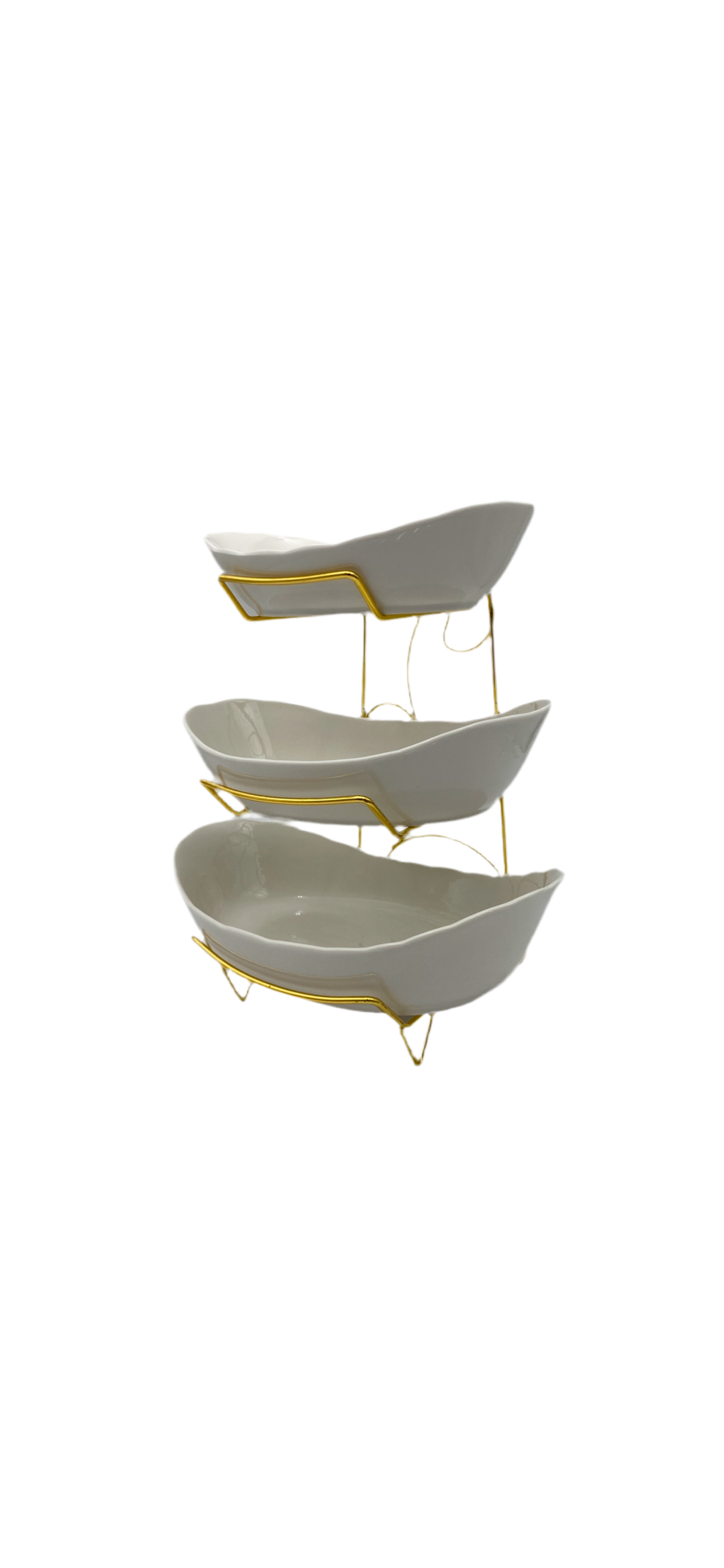 3 tier oval  porcelain bowl with gold stand